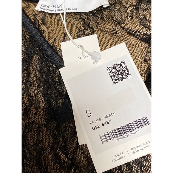 NEW Oak + Fort Black Lace Mesh Floral Sleeveless Cami Camisole Crop Tank Top S - Picture 3 of 4